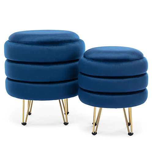 ESKIL MODERN VELVET STORAGE POUFFE OTTOMAN FOOTSTOOL VANITY DRESSING SEAT STOOL (Set, Blue) 5 ESKIL MODERN VELVET STORAGE POUFFE OTTOMAN FOOTSTOOL VANITY DRESSING SEAT STOOL (Set, Blue) - Image 3