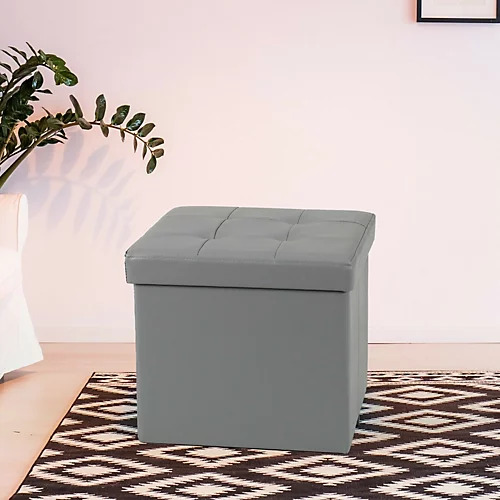 Foldable 38x38cm Cube Faux Leather Storage Box Ottoman Footstool Grey 3 Foldable 38x38cm Cube Faux Leather Storage Box Ottoman Footstool Grey