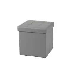 Foldable 38x38cm Cube Faux Leather Storage Box Ottoman Footstool Grey 5 Foldable 38x38cm Cube Faux Leather Storage Box Ottoman Footstool Grey -Diy Shop foldable 38x38cm cube faux leather storage box ottoman footstool grey5055797235987 02c MP