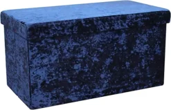 Foldable 76x38cm Crushed Velvet Storage Bench Box Chest Ottoman Footstool Navy Blue