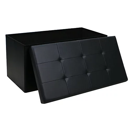 Foldable Faux Leather Storage Box Ottoman Cube 76cmX38cm For Bedroom, Living Room, Hallway - Black 4 Foldable Faux Leather Storage Box Ottoman Cube 76cmX38cm For Bedroom, Living Room, Hallway - Black - Image 2