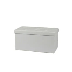 Foldable Faux Leather Storage Box Ottoman Cube 76cmX38cm For Bedroom, Living Room, Hallway - White