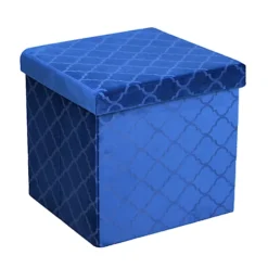 Foldable Velvet Lattice Trellis Storage Box Ottoman Cube 38cmX38cm For Bedroom, Living Room, Hallway - Navy -Diy Shop foldable velvet lattice trellis storage box ottoman cube 38cmx38cm for bedroom living room hallway navy5060905540402 02c MP