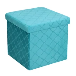 Foldable Velvet Lattice Trellis Storage Box Ottoman Cube 38cmX38cm For Bedroom, Living Room, Hallway - Teal -Diy Shop foldable velvet lattice trellis storage box ottoman cube 38cmx38cm for bedroom living room hallway teal5060905540372 02c MP