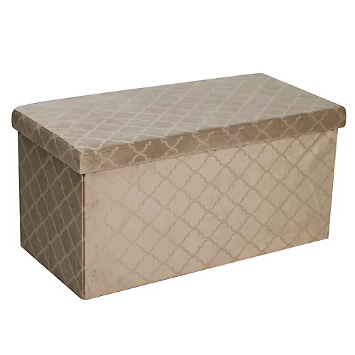 Foldable Velvet Lattice Trellis Storage Box Ottoman Cube 76cmX38cm For Bedroom, Living Room, Hallway - Stone 4 Foldable Velvet Lattice Trellis Storage Box Ottoman Cube 76cmX38cm For Bedroom, Living Room, Hallway - Stone - Image 2