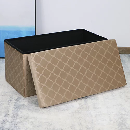Foldable Velvet Lattice Trellis Storage Box Ottoman Cube 76cmX38cm For Bedroom, Living Room, Hallway - Stone 5 Foldable Velvet Lattice Trellis Storage Box Ottoman Cube 76cmX38cm For Bedroom, Living Room, Hallway - Stone - Image 3