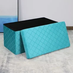 Foldable Velvet Lattice Trellis Storage Box Ottoman Cube 76cmX38cm For Bedroom, Living Room, Hallway - Teal -Diy Shop foldable velvet lattice trellis storage box ottoman cube 76cmx38cm for bedroom living room hallway teal5060905540440 03c MP