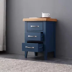 FURNITURE ONE Pine Oak + Blue Drawers 3 Drawer Chest Of Drawers 380D X 320W X 570H Mm