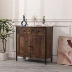 FurnitureHMD 2 Doors 2 Drawers Sideboard,Buffet Table,Cupboard,Free Standing Cabinet Organizer, Metal Frame -Diy Shop furniturehmd 2 doors 2 drawers sideboard buffet table cupboard free standing cabinet organizer metal frame8414909455755 02c MP