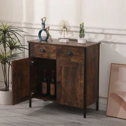 FurnitureHMD 2 Doors 2 Drawers Sideboard,Buffet Table,Cupboard,Free Standing Cabinet Organizer, Metal Frame -Diy Shop furniturehmd 2 doors 2 drawers sideboard buffet table cupboard free standing cabinet organizer metal frame8414909455755 03c MP