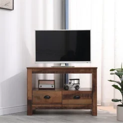 FurnitureHMD Industrial Corner TV Stand Cabinet With 2 Drawers Elegant TV Console Unit Media Table