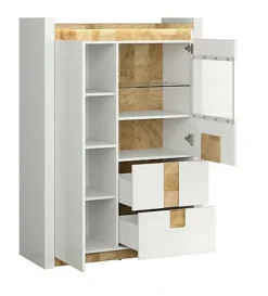 Glass Display Cabinet Buffet Shelving Unit LEDs White Gloss Oak Effect Alameda -Diy Shop glass display cabinet buffet shelving unit leds white gloss oak effect alameda5900211806420 04c MP