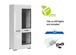 Glass Display Cabinet Large Tall Dresser Buffer Unit LED Lights 90cm Wide Assen -Diy Shop glass display cabinet large tall dresser buffer unit led lights 90cm wide assen5900211862242 04c MP