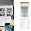 Glass Display Cabinet Tall Slim Unit Soft Close LED Light White Gloss Oak Holten -Diy Shop glass display cabinet tall slim unit soft close led light white gloss oak holten5900211888198 01c MP