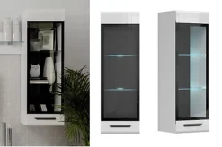 Glass Display Cabinet Wall Mounted Slim Shelf Unit LED Light White Gloss Assen -Diy Shop glass display cabinet wall mounted slim shelf unit led light white gloss assen5900211841087 02c MP