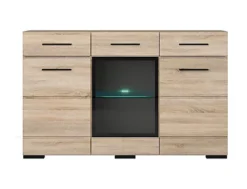 Glass Display Sideboard Unit LEDs 2 Drawer 3 Door 150cm Sonoma Oak Effect Fever -Diy Shop glass display sideboard unit leds 2 drawer 3 door 150cm sonoma oak effect fever5901451019939 03c MP