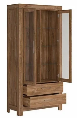 Glass Door Display Cabinet Tall Wide 98cm Soft Close LEDs Medium Oak Effect Gent -Diy Shop glass door display cabinet tall wide 98cm soft close leds medium oak effect gent5901451031955 03c MP