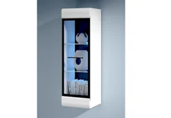 Glass Wall Display Cabinet With LED Lights Wall Unit White High Gloss Fever