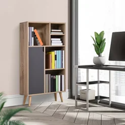 HOMCOM 121x60 Freestanding Storage Cabinet 4 Legs 5 Compartments Furniture Grey