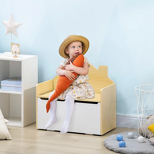 HOMCOM 2 In 1 Toy Box Storage Bench Kids Toy Chest With Lid Pressure Rod White 3 HOMCOM 2 In 1 Toy Box Storage Bench Kids Toy Chest With Lid Pressure Rod White