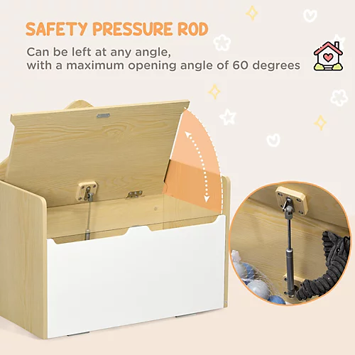 HOMCOM 2 In 1 Toy Box Storage Bench Kids Toy Chest With Lid Pressure Rod White 6 HOMCOM 2 In 1 Toy Box Storage Bench Kids Toy Chest With Lid Pressure Rod White - Image 4