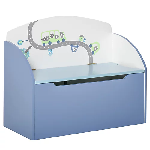 HOMCOM Kids Wooden Toy Box Children Storage Chest Bench Blue 4 HOMCOM Kids Wooden Toy Box Children Storage Chest Bench Blue - Image 2