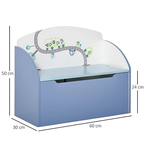 HOMCOM Kids Wooden Toy Box Children Storage Chest Bench Blue 5 HOMCOM Kids Wooden Toy Box Children Storage Chest Bench Blue - Image 3