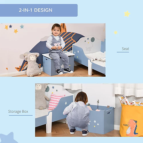 HOMCOM Kids Wooden Toy Box Children Storage Chest Furniture Blue 6 HOMCOM Kids Wooden Toy Box Children Storage Chest Furniture Blue - Image 4