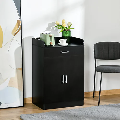 HOMCOM Modern Storage Cabinet, Small Floor Cupboard With Drawer Black 3 HOMCOM Modern Storage Cabinet, Small Floor Cupboard With Drawer Black