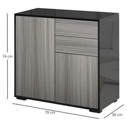 HOMCOM Side Cabinet With 2 Door And 2 Drawer For Home Office Grey Black 74H X 79W X 36Dcm -Diy Shop homcom side cabinet with 2 door and 2 drawer for home office grey black 74h x 79w x 36dcm5056399118586 03c MP