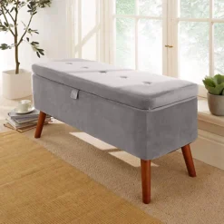 Home Source Carson Buttoned Storage Ottoman Grey