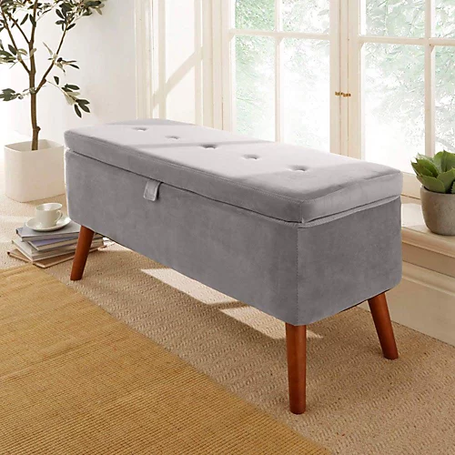Home Source Carson Buttoned Storage Ottoman Grey 3 Home Source Carson Buttoned Storage Ottoman Grey