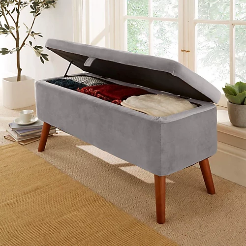 Home Source Carson Buttoned Storage Ottoman Grey 4 Home Source Carson Buttoned Storage Ottoman Grey - Image 2