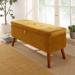 Home Source Carson Buttoned Storage Ottoman Mustard Yellow