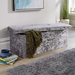 Home Source Extra Large Folding Storage Ottoman Crushed Velvet Ice Grey -Diy Shop home source extra large folding storage ottoman crushed velvet ice grey5056065446579 02c MP