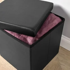 Home Source Faux Leather Square Folding Storage Ottoman Black -Diy Shop home source faux leather square folding storage ottoman black5056065432725 02c MP