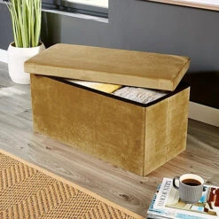 Home Source Flat Velvet Folding Storage Ottoman Mustard Yellow -Diy Shop home source flat velvet folding storage ottoman mustard yellow5056065441208 02c MP