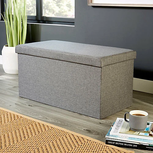 Home Source Folding Storage Linen Ottoman Charcoal Grey 3 Home Source Folding Storage Linen Ottoman Charcoal Grey