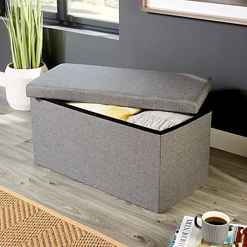 Home Source Folding Storage Linen Ottoman Charcoal Grey 4 Home Source Folding Storage Linen Ottoman Charcoal Grey - Image 2