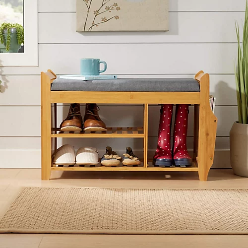 Home Source Gosport Cushion Padded Bamboo 3 Tier Hallway Shoe Storage Bench Unit 5 Home Source Gosport Cushion Padded Bamboo 3 Tier Hallway Shoe Storage Bench Unit - Image 3