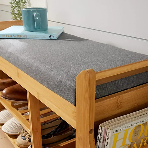 Home Source Gosport Cushion Padded Bamboo 3 Tier Hallway Shoe Storage Bench Unit 6 Home Source Gosport Cushion Padded Bamboo 3 Tier Hallway Shoe Storage Bench Unit - Image 4