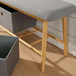 Home Source Jenson Bamboo Grey Padded Storage Bench Hallway Unit With 2 Pull Out Storage Boxes -Diy Shop home source jenson bamboo grey padded storage bench hallway unit with 2 pull out storage boxes5056065460797 06c MP