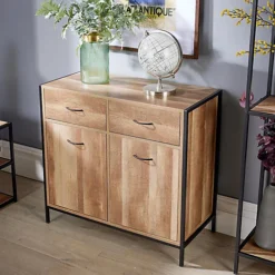 Home Source Oakmere 2 Drawer 2 Door Small Industrial Sideboard Unit Black And Oak Effect -Diy Shop home source oakmere 2 drawer 2 door small industrial sideboard unit black and oak effect5056065449242 04c MP