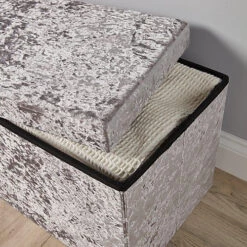 Home Source Sofia Crushed Velvet Folding Storage Ottoman Ice Silver -Diy Shop home source sofia crushed velvet folding storage ottoman ice silver5056065432824 02c MP