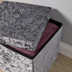 Home Source Sofia Crushed Velvet Square Folding Storage Ottoman Ice Grey -Diy Shop home source sofia crushed velvet square folding storage ottoman ice grey5056065432756 02c MP