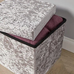 Home Source Sofia Crushed Velvet Square Folding Storage Ottoman Ice Silver -Diy Shop home source sofia crushed velvet square folding storage ottoman ice silver5056065432749 02c MP