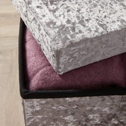 Home Source Sofia Crushed Velvet Square Folding Storage Ottoman Ice Silver -Diy Shop home source sofia crushed velvet square folding storage ottoman ice silver5056065432749 03c MP