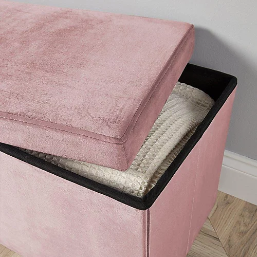 Home Source Sofia Extra Large Rectangular Folding Storage Ottoman Blush Pink 4 Home Source Sofia Extra Large Rectangular Folding Storage Ottoman Blush Pink - Image 2