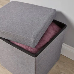 Home Source Sofia Fabric Square Folding Ottoman Grey -Diy Shop home source sofia fabric square folding ottoman grey5056065432787 02c MP