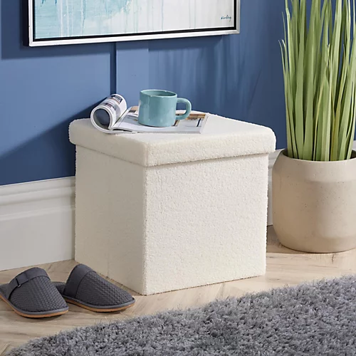 Home Source Teddy Fur Square Folding Storage Ottoman Cream 3 Home Source Teddy Fur Square Folding Storage Ottoman Cream